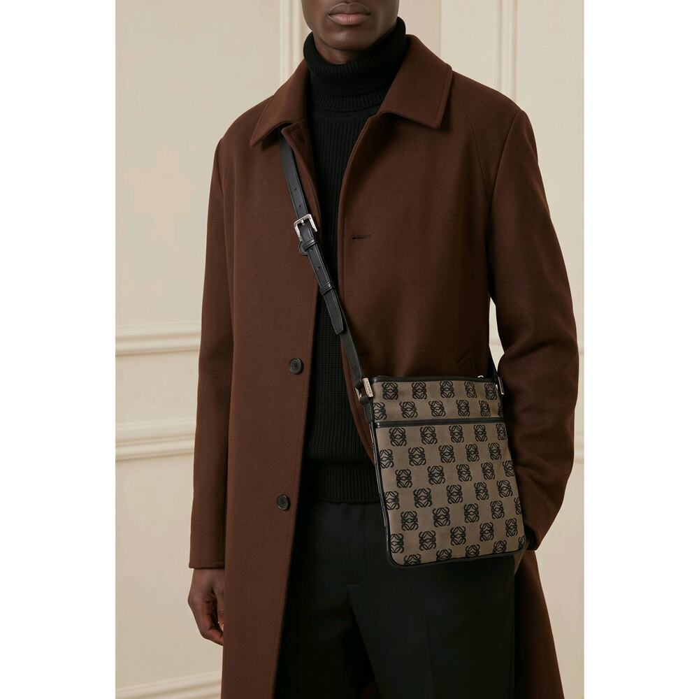 Loewe Anagram Monogram Canvas Crossbody Shoulder Bag Tan Black Spain